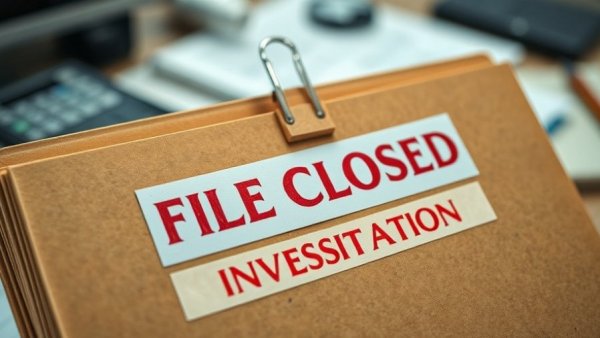 Close-up of a file marked 'FILE CLOSED' with investigation label.
