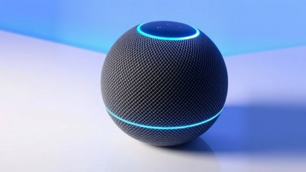 Modern smart speaker with blue glow, representing smart home devices.