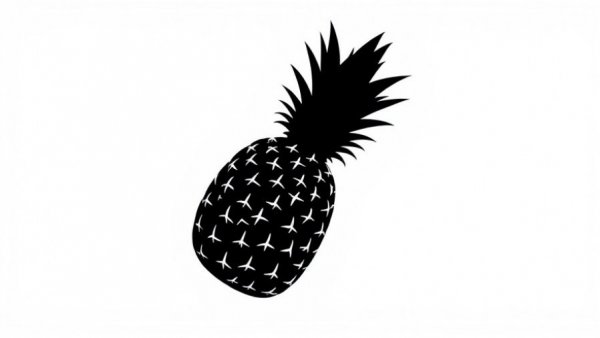 Black and white pineapple silhouette on white background