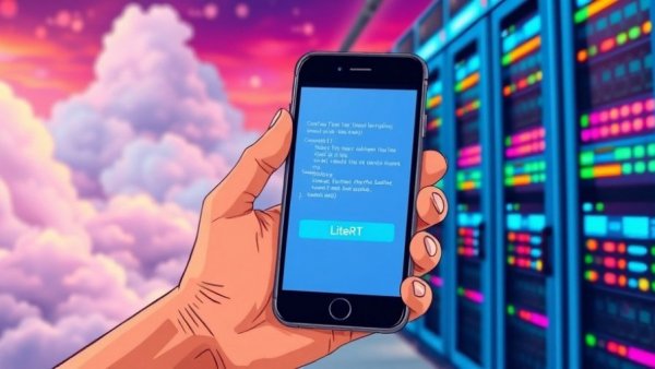 TensorFlow 2.21 feature on smartphone with LiteRT, vibrant servers.