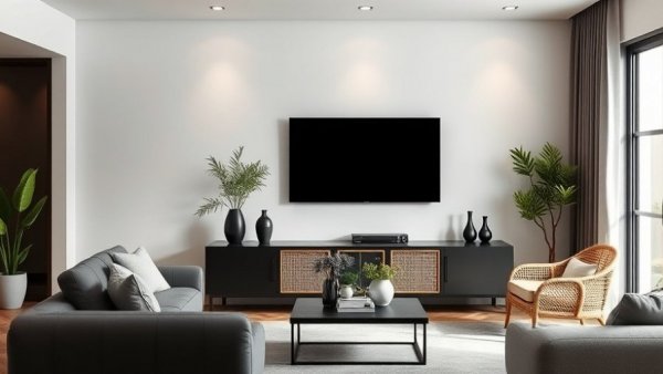 Modern room with hidden cords and sleek TV setup.