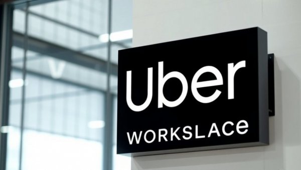 Sleek Uber sign in modern office, showcasing Uber work culture.