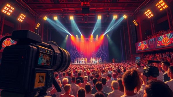 Illustration of Omaha cultural event with audience and stage performance.