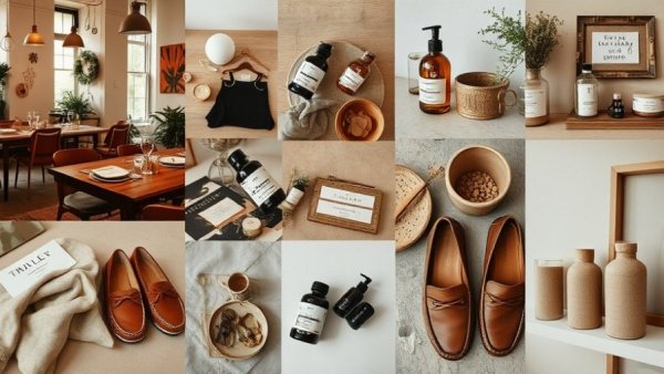 Stylish collage of home and fashion items for fiber internet for families Omaha.