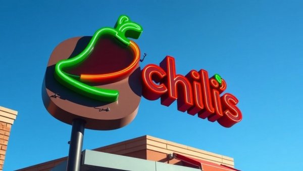 Chili's restaurant sign featuring a neon chili logo against a clear sky.