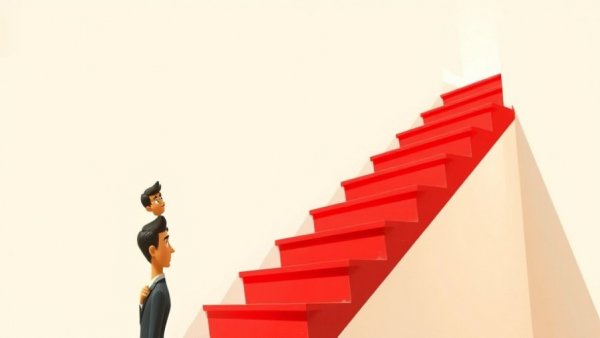 Minimalist art of person looking at red stairs symbolizing employer branding