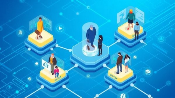 Isometric illustration of AI adoption in HR technology platforms.