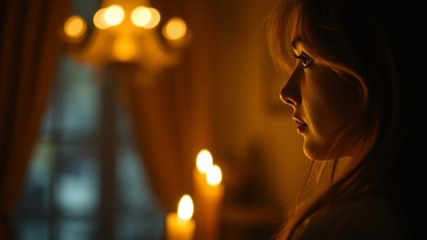 Candlelit scene featuring softly illuminated silhouette of woman.