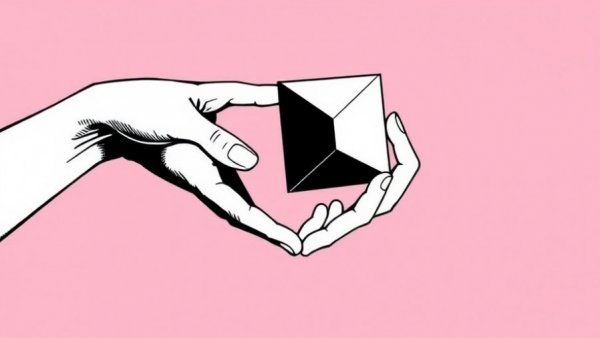 Minimalistic hands managing shapes on pink background, Claude Partner Network theme