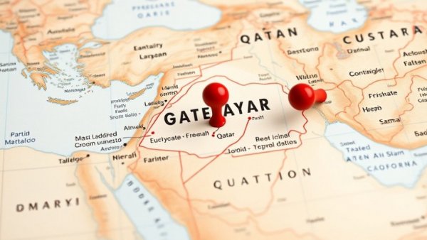 Middle East map with red pin marking Qatar, highlighting military jobs.