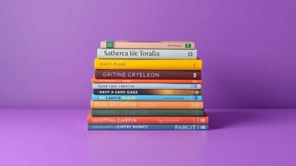 Stack of colorful books on a purple surface representing AI in course development.