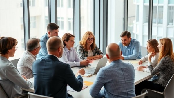 Professionals in a meeting discussing effective benefits communication.