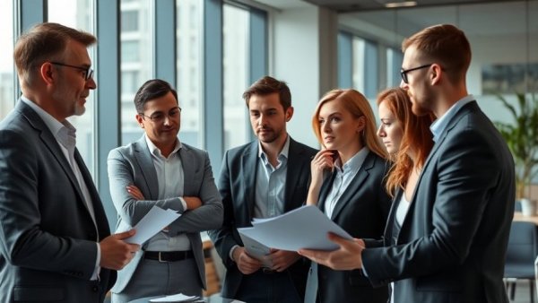 Professionals discussing automation in a modern office.