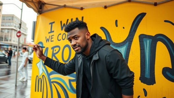 Motivational mural painting highlighting mental health issues at work