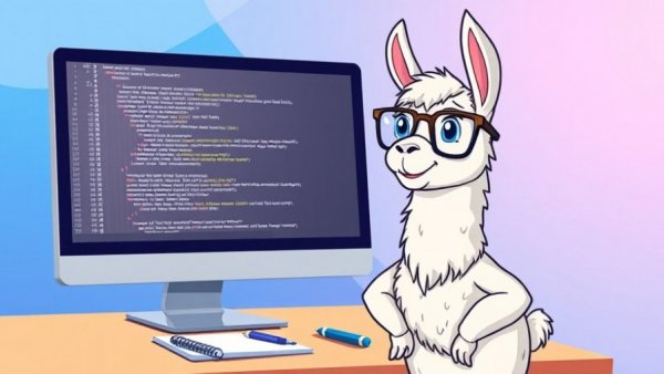 Cartoon llama and computer screen with code, spatial PDF parsing concept.