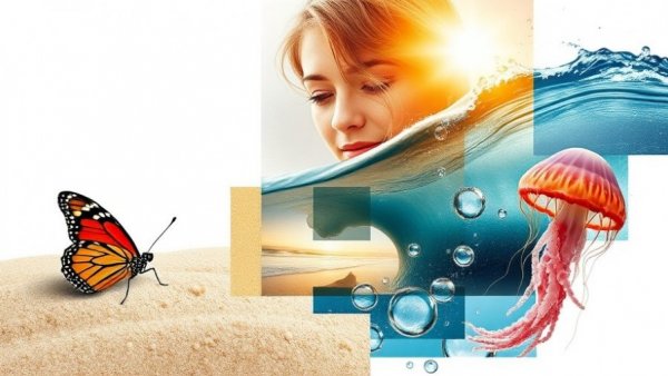 AI image generation collage with nature and abstract elements