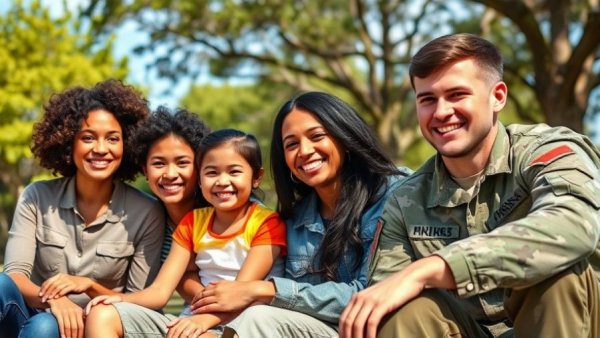 Happy military family enjoying a sunny day in the park.