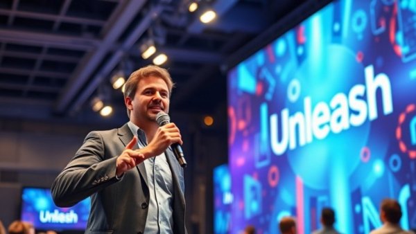 AI in collaborative performance discussed by a speaker at a tech conference.