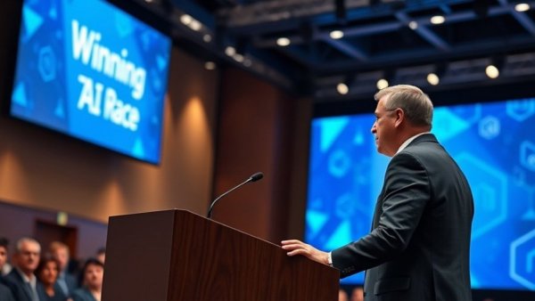 Conference on AI regulations with speaker at podium