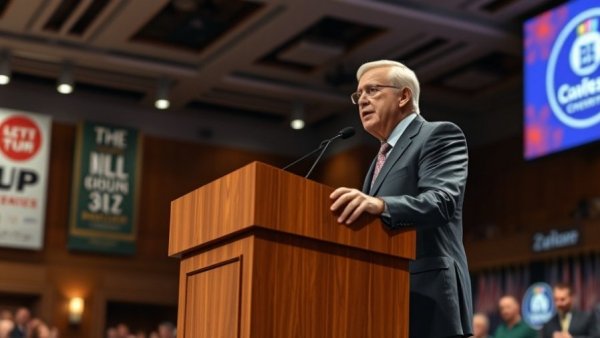 Political figure speaks on artificial intelligence regulation at event.