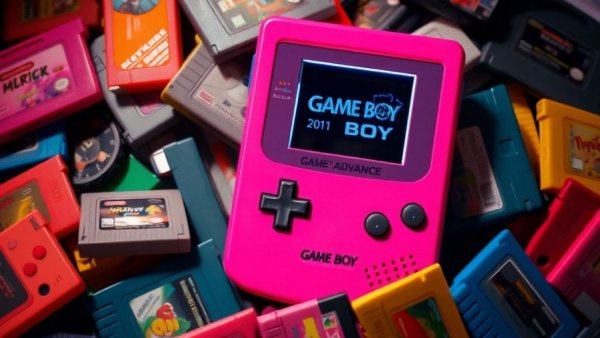 Pink Game Boy Advance with game cartridges, celebrating 25 years.