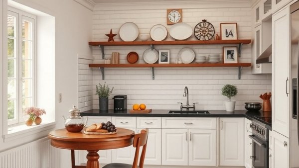 Small home office ideas in a cozy kitchen setting with classic design.