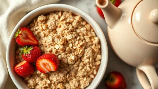 Healthy family meals: baked oatmeal with strawberries.