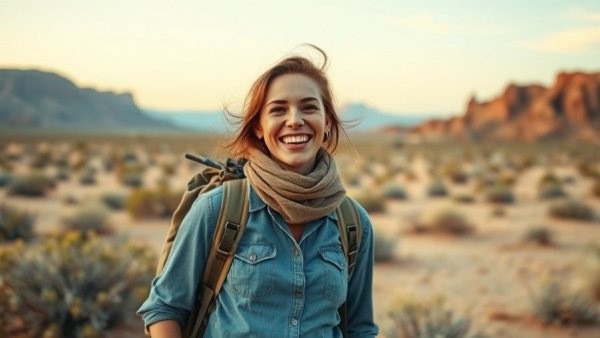 Joyful traveler in desert landscape, travel lessons for startup founders.