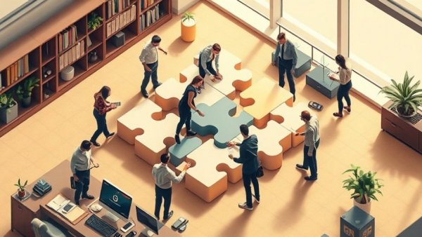 Collaborative team solving puzzle conceptually illustrating closing the engagement and alignment gap.