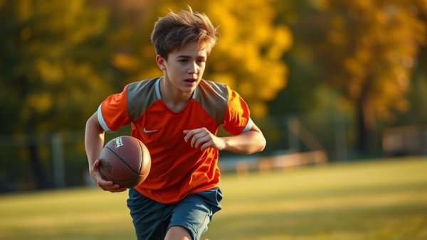 Teen athlete in football gear sprinting on the field, EKGs for Teen Athletes.