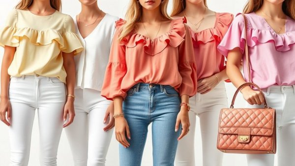 Amazon spring fashion collage with colorful tops and accessories.