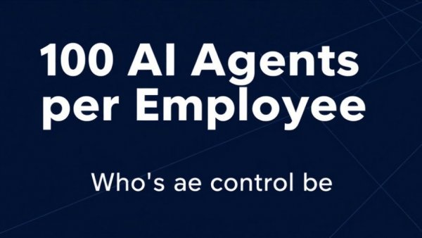 100 AI Agents per Employee text, dark background with lines.