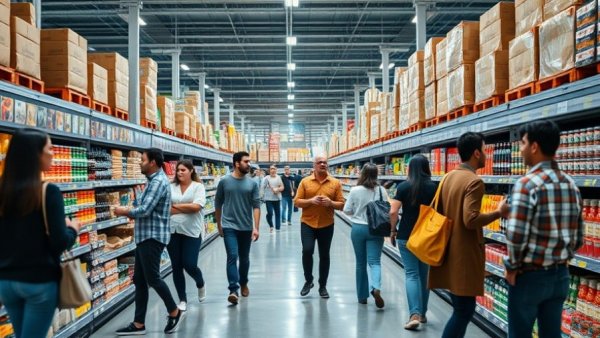 Warehouse aisle with shoppers highlighting workplace culture