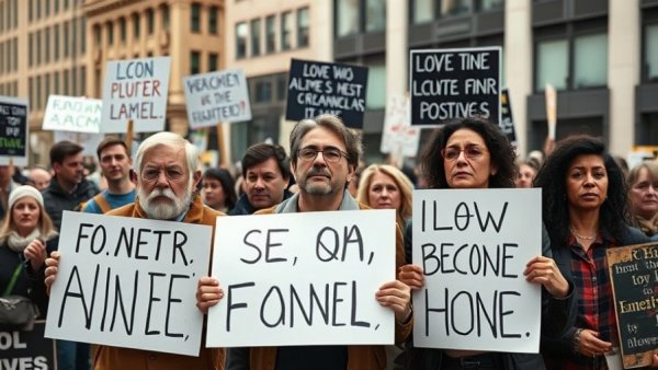 Protesters highlight worker engagement trends in urban demonstration.