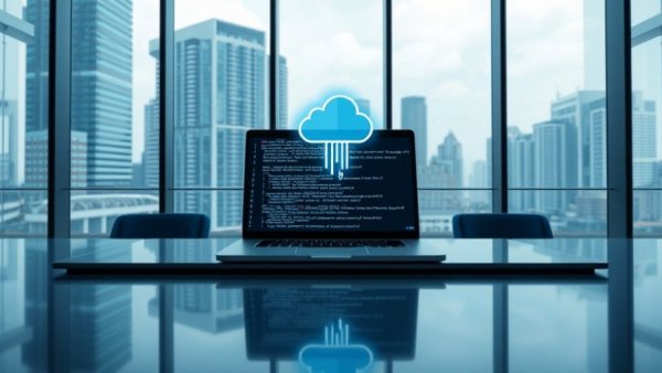 GenAI data security risks illustrated in a futuristic office setting with digital data flow.