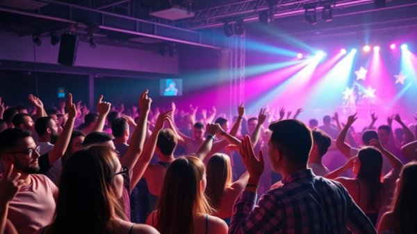 San Antonio arts events with people dancing under vibrant lights.