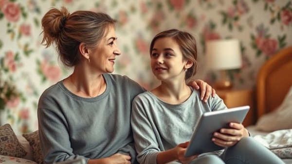 Mother and daughter practicing democratic parenting with conversation.