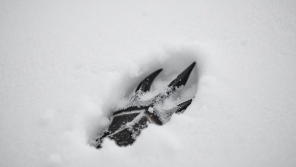 Deer hoof print in fresh snow highlighting nature's detail.