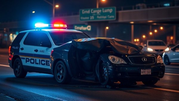 Eisenhower Expressway crash scene at night with police and vehicles.