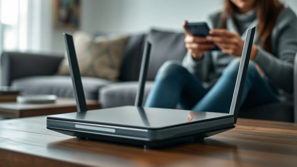 Router and person adjusting settings to improve home Wi-Fi speed