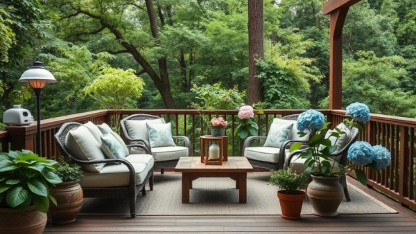 Garden furniture ideas for outdoor office with cozy seating area.