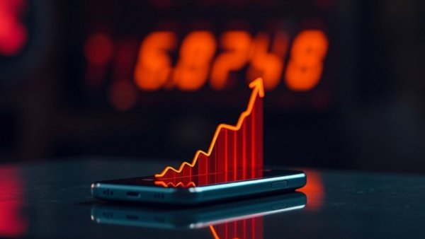 Smartphone with glowing graph showing growth in dark background, symbolizing Claude AI subscriptions surge.