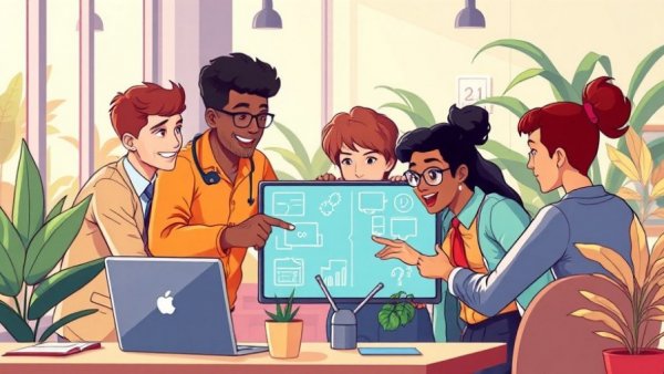 AR-driven employee engagement initiatives illustration with a diverse team