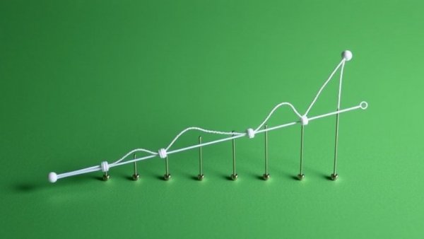Minimalistic graph with string and pins on green background depicting sales resilience.