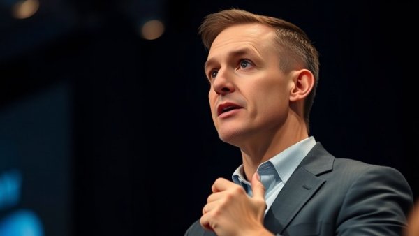 Businessman discussing venture capital in AI under dramatic lighting.