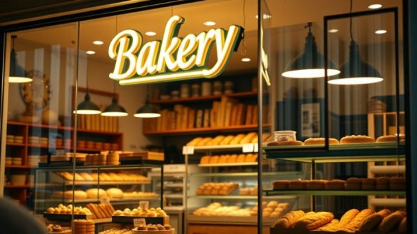 Paris Baguette San Antonio bakery with glowing neon sign.