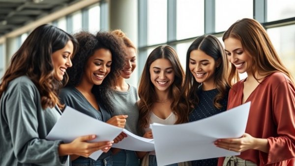Three diverse women collaborating in a modern office on ERG industry trends.