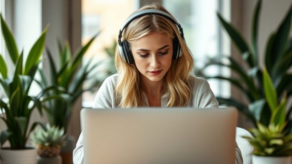 Thoughtful woman working in an introvert-friendly workplace.