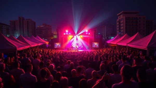 Maha Festival 2026 Omaha, lively night scene with music and lights.
