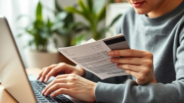 Employee analyzing finances with a laptop, enhancing financial confidence.